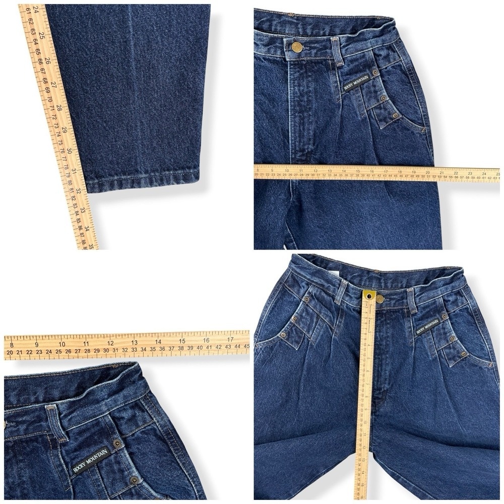 Rocky Mountain Jeans Women ACTUAL 26x32 Blue Rigid Denim Taper Bare Back USA VTG - Picture 12 of 13